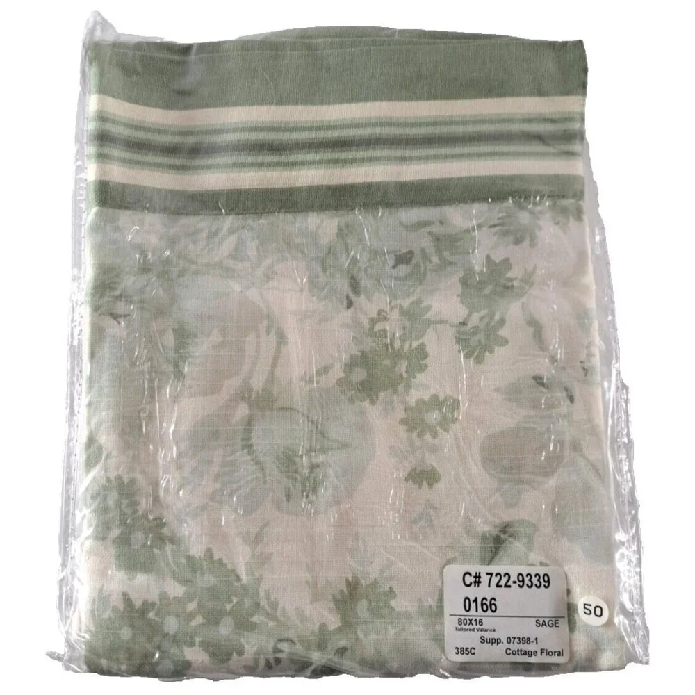 NEW JC Penney Home Valance Cottage Floral Sage Green Stripes Country 80x16